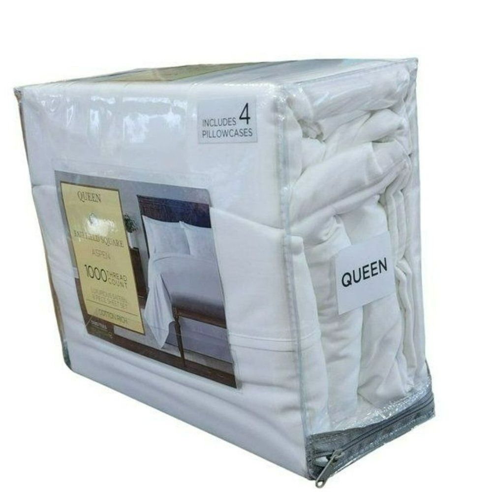 Queen Size 1000 Thread‎ Count Cotton Rich Luxurious Sateen White Sheet Set 6pcs